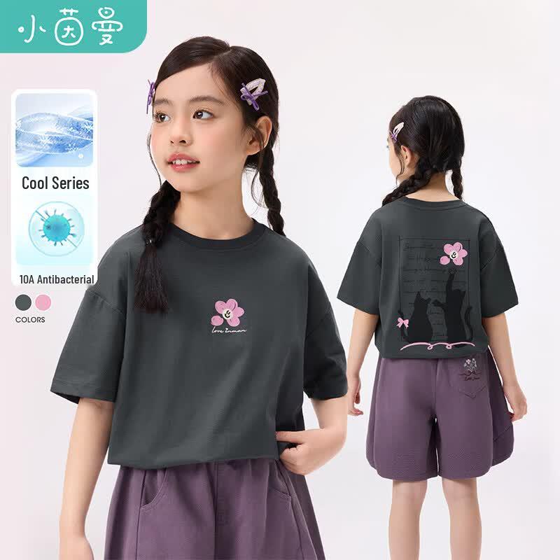 Girls' Antibacterial Cartoon Short Sleeve T-Shirt