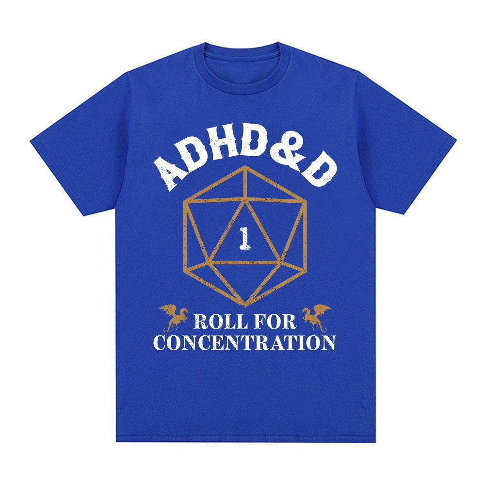 ADHD&D Бросок на Концентрацию Футболка Смешная Геймерская Dungeons DM RPG Кубики Дракон Футболки Унисекс Хлопок Повседневные Футболки Уличная Одежда
