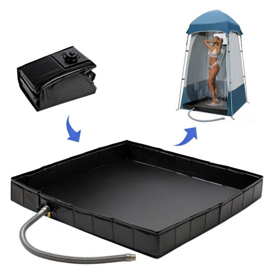 Outdoor Shower Base with Detachable Drain Pipe Foldable Waterproof PVC Outdoor Camping Beach RV Shower Pan Floor Stall