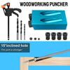 With Drill Bit Set Hole Puncher 7/14/15Pcs Woodworking Hole Drilling Guide Locator 15 Degrees Pocket Hole Jig Kit
