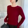 2025 Autumn/Winter Women's Elegant Cashmere Knit Top, Long Sleeve, Loose Fit, Solid Color, Round Neck Sweater
