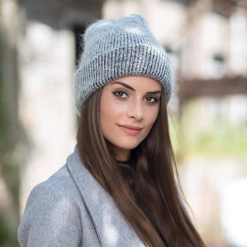 Autumn and winter new angora rabbit fur knitted hat crimped wool hat women's thickened pullover warm hat