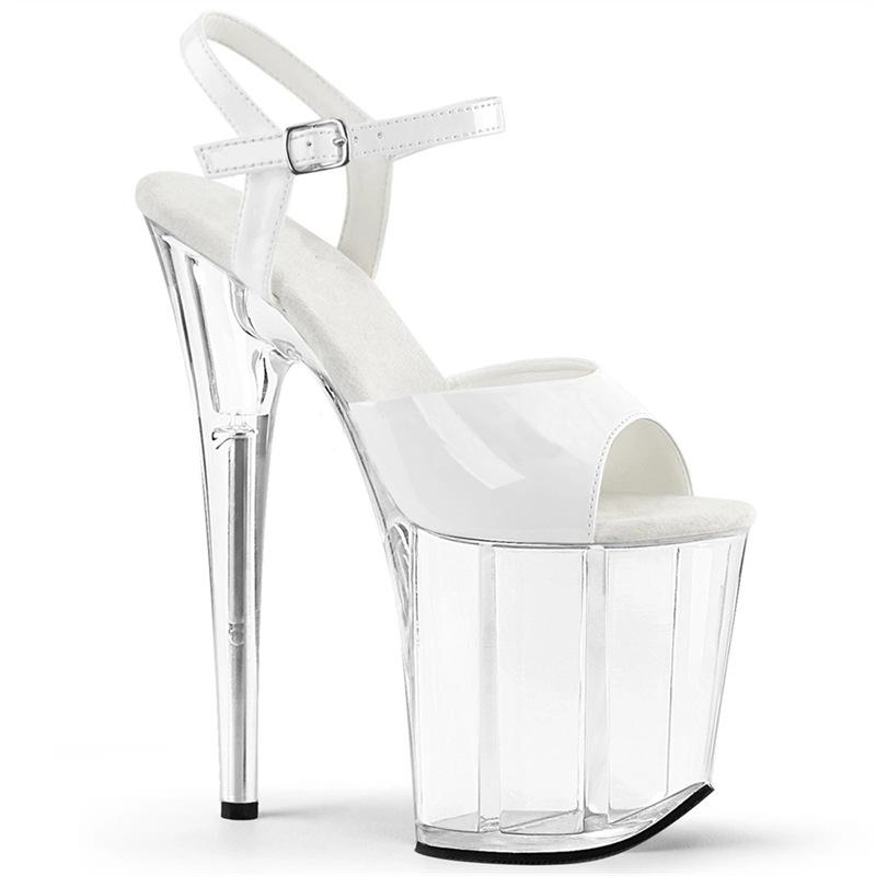 20Cm summer lady super high heel transparent sole elegant black thin heel round head one-word buckle super high heel fashion