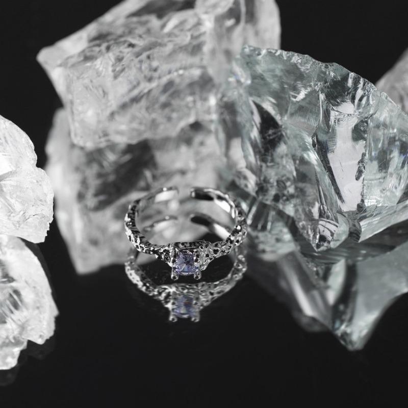 Shiny Irregular Zircon Lava Texture Ring Trend Temperament Women Adjustable Luxury Rings Girls Y2K Jewelry Gifts Accessories