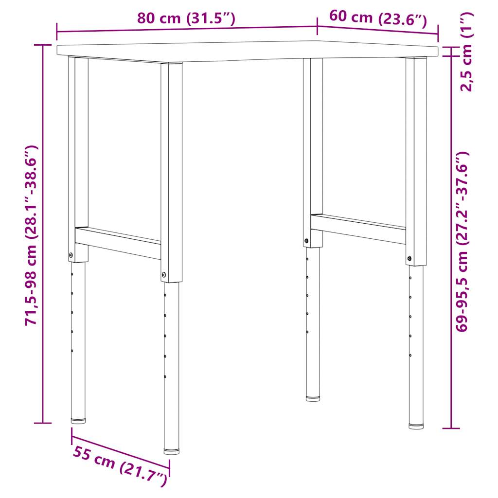 Workbench 80x60x(71.5 98) cm Solid Oak
