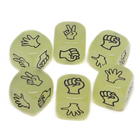 2CM Finger Guessing Dice Funny Portable 6 Sides Glow In The Dark Solid Acrylic Pocket-sized Rock Paper Scissors Mini Dice Game Entertainment Toy
