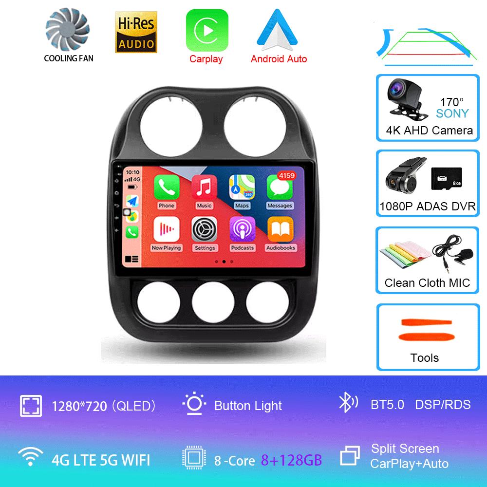 Автомобильное радио Android 14 для Jeep Compass Patriot 2010-2016 Мультимедийный проигрыватель Автомагнитола Стереоплеер GPS Навигация Carplay DSP