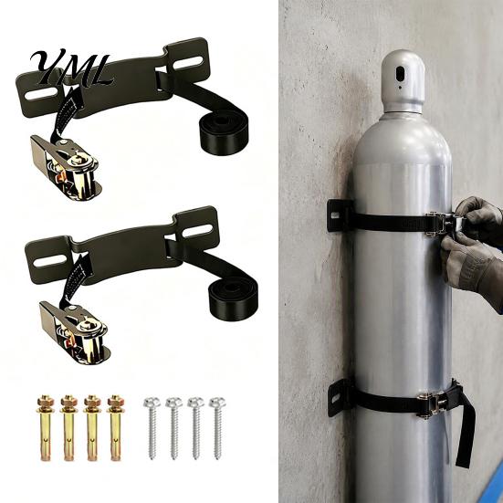 RV Propane Tank Mount Holder, Heavy Duty Steel Wall Mounted Gas Bottle Fixing Bracket, Cylinder Rack Adjustable Ratchet Strap And Screws Holder