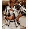 Женская мода с длинным рукавом на молнии с принтом повседневная короткая куртка пальто