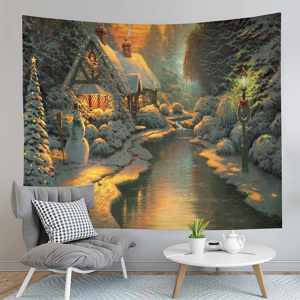 Рождественский гобелен Санта и олени доставляют подарки гобелен для дома, гостиной, спальни, общежития, настенное декоративное одеяло