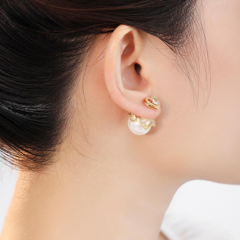 Love Zircon Pearl Stud Earrings Light Luxury High-End Earrings Fashion Temperament Earrings Women