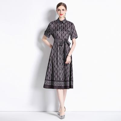 Летние женские европейские дизайнерские платья с буквенным принтом и подиумным платьем с коротким рукавом, роскошное платье-рубашка на шнуровке