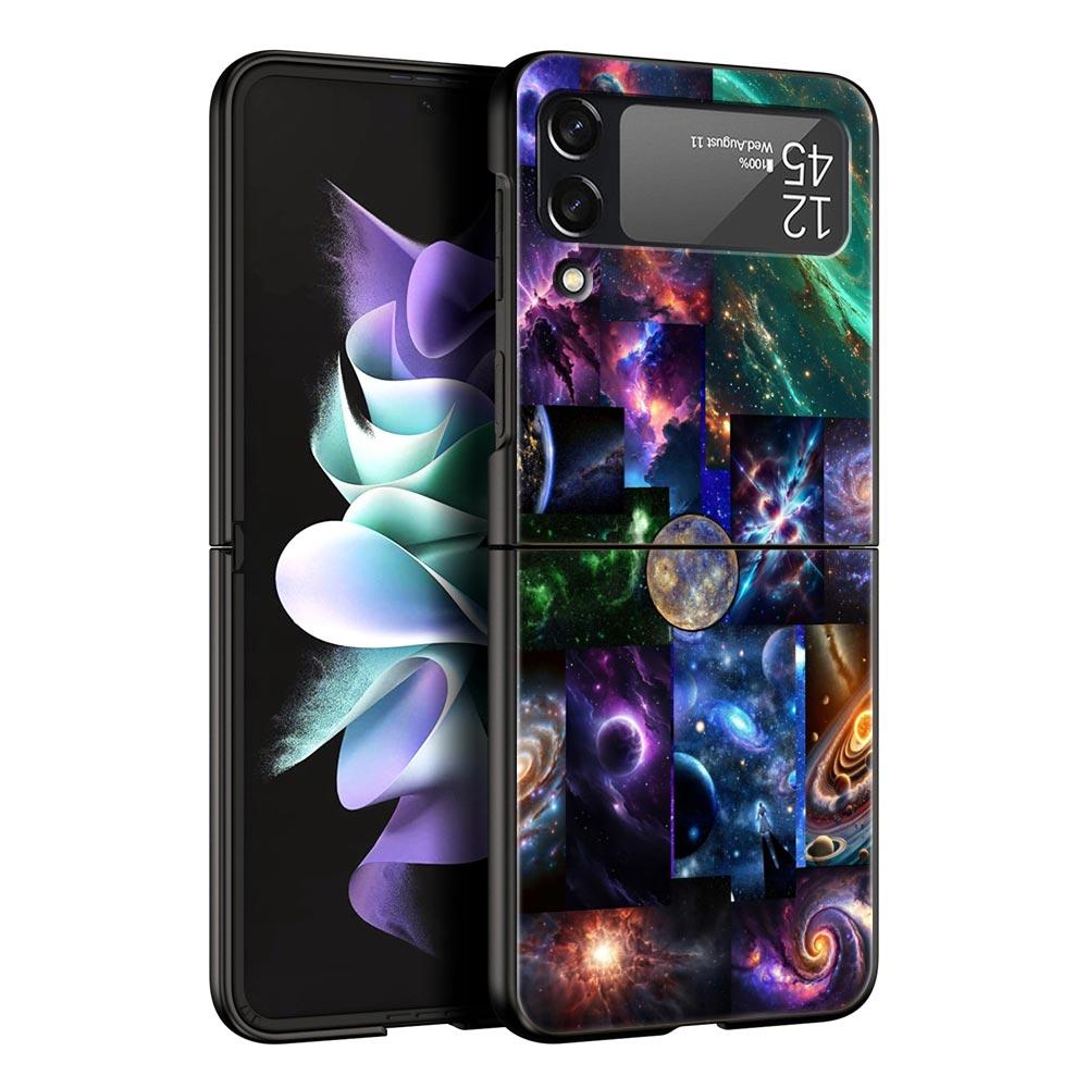 Universe Starry Sky Moon Hard PC Phone Case For Samsung Galaxy Z Flip 7 6 5 4 Black Cover For Galaxy Z Flip 3 Foldable Funda Bag