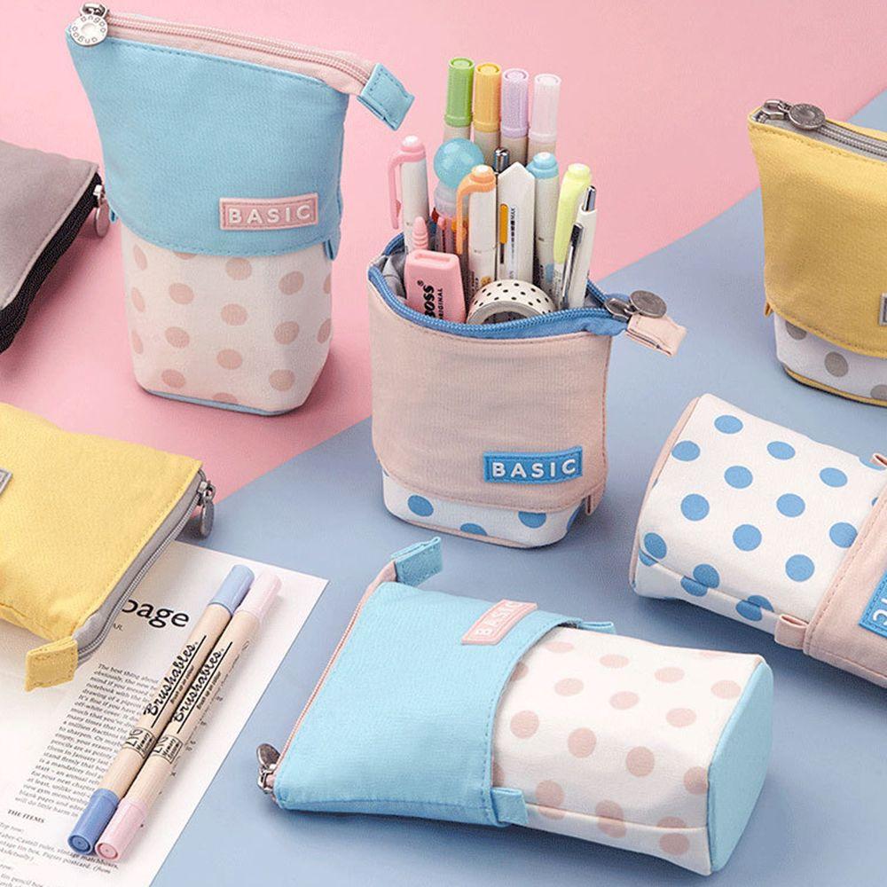 Capacity Canvas School Supplies Pencil Case Telescopic Pen Bag Makeup Pouch Zipper Storage Box