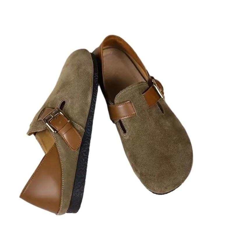 Новые женские туфли на плоской подошве с круглым носком и пряжкой на ремешке, повседневные туфли на плоской подошве для отдыха на открытом воздухе, женские туфли смешанных цветов с мягкой подошвой
