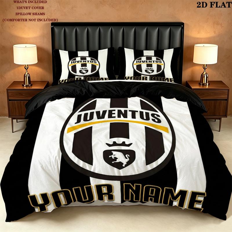 Custom Name Juventus Pattern Bedding uilt Set uilt Cover Pillowcase Home Decoration Birthday Gift (1 * duvet cover + 2 * pillowcase without core)