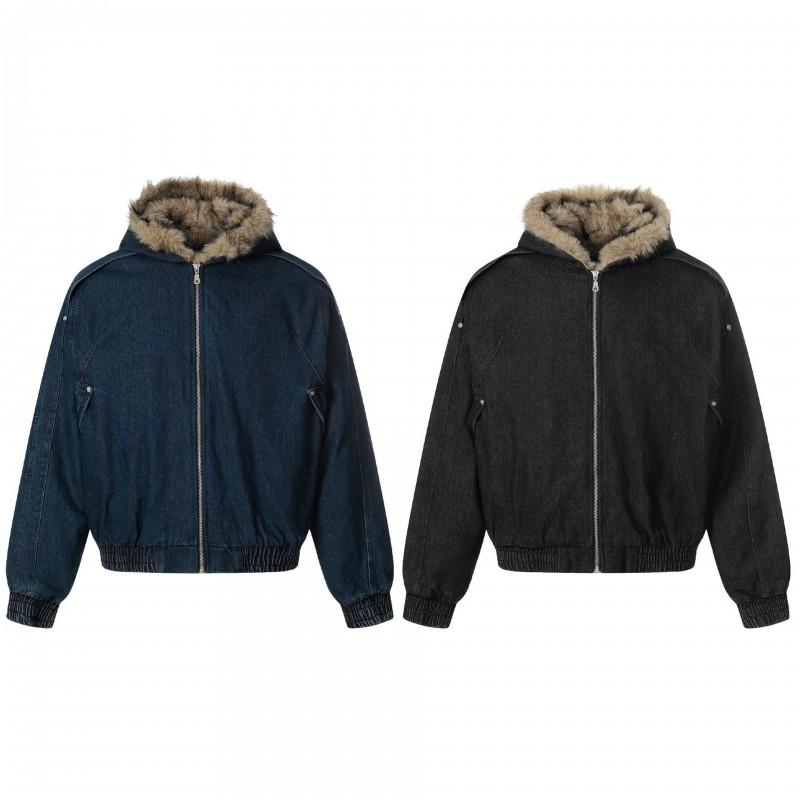 Mens Oversized Cotton Puffer Jacket With Faux Fur Collar Warm Thick Winter Coat Teens Casual Hooded Outerwear