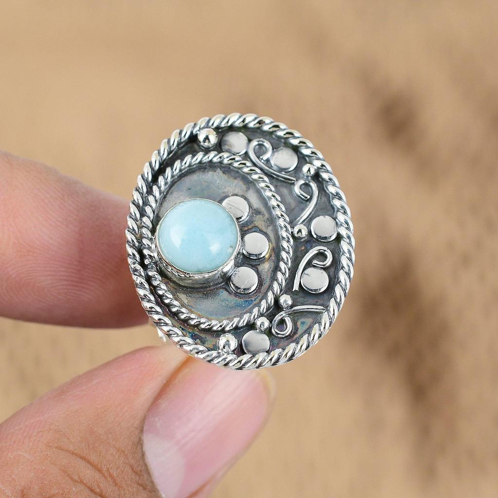 Подарок для женщин Кольцо-обещание регулируемое Серебро 925 пробы Натуральный драгоценный камень ларимар