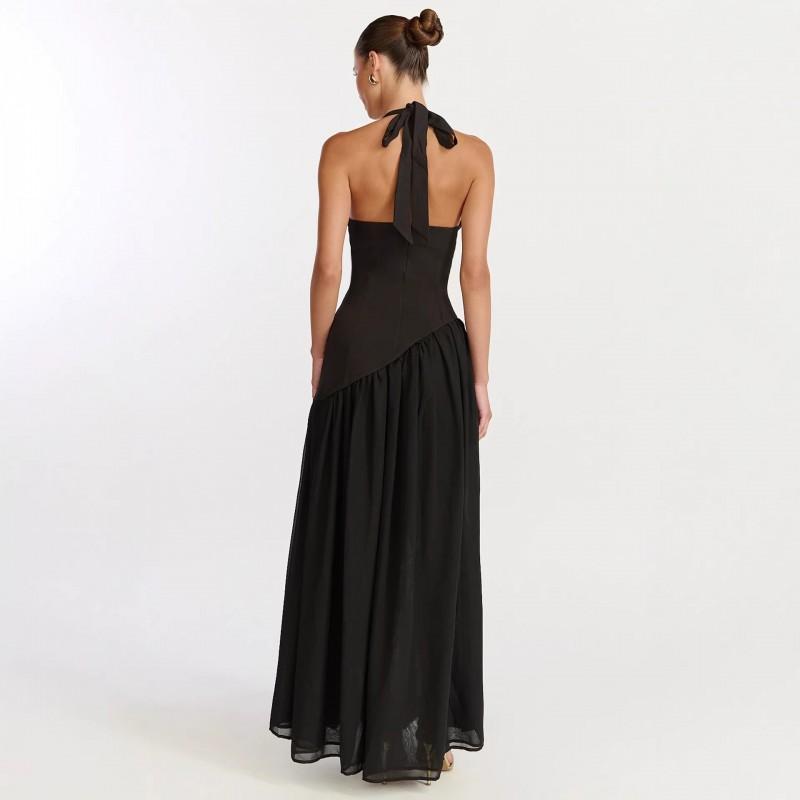 2026 Elegant Black Halter V-neck Long Dress Slim Fit Party Evening Gown