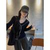 Navy collar short top women's spring and autumn new long-sleeved outer design shawl niche knitted sweater