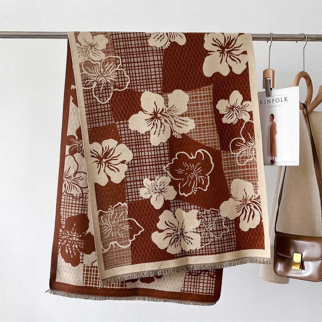 Клетчатый цветочный шарф кашемировые зимние шали и палантины женские толстые теплые Bufanda Mujer пончо палантины пашмина