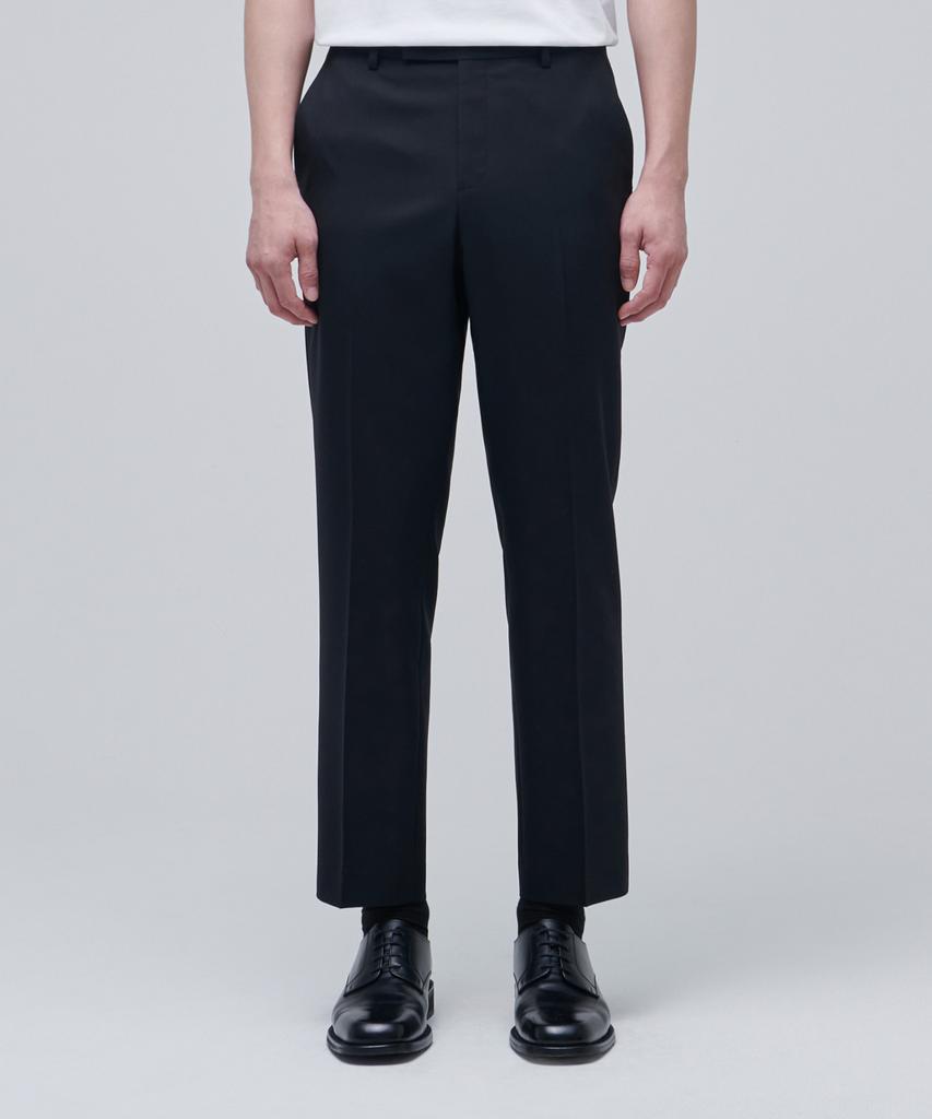 MUSINSA STANDARD Wool Blend Relaxed Tapered Hidden Banding Crop Slacks [Navy]