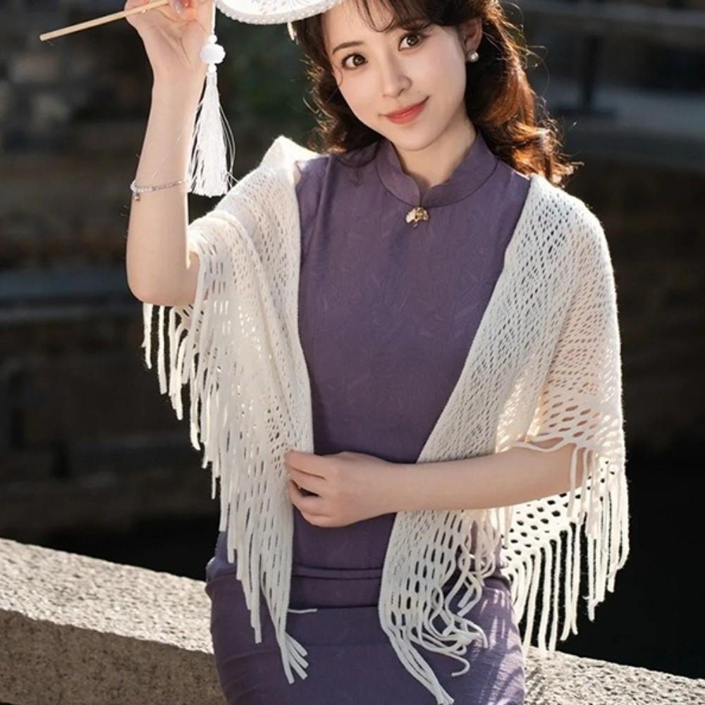 Solid Color Tassel Scarf Hollow Fringes Wraps Casual Women's Shawls Spring Summer