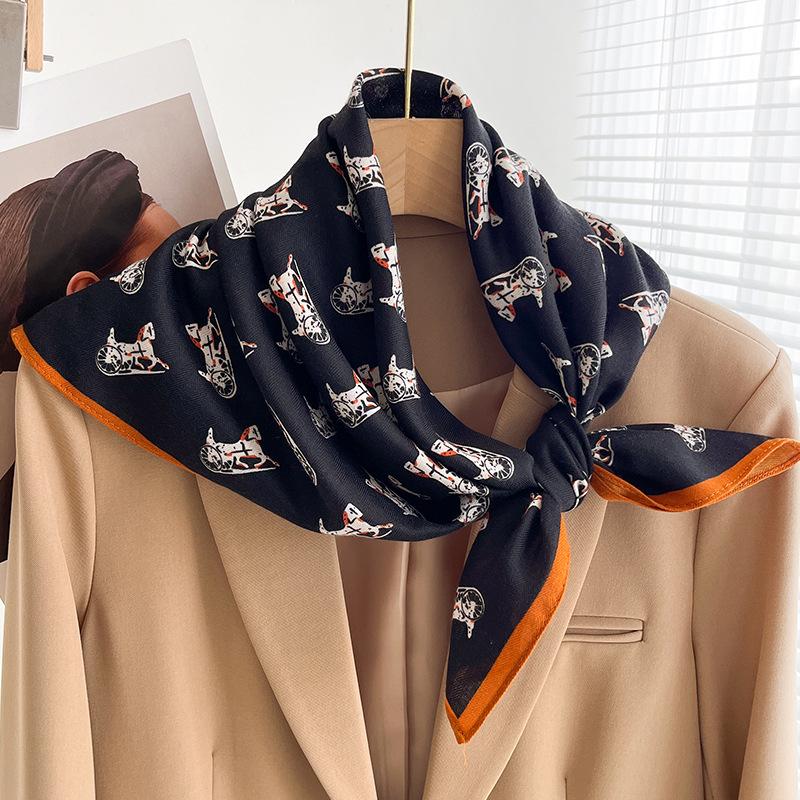 Women's French Red Cotton Silk Blend Scarf – 70CM Neck and Headscarf, Spring/Autumn Fashion Accessory