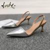 Temperament Silver Pointed Toe Occupation Party Pumps Fine High-heeled Shoes 2024 New Fashion Pu Elastic Modern Sandals Summer