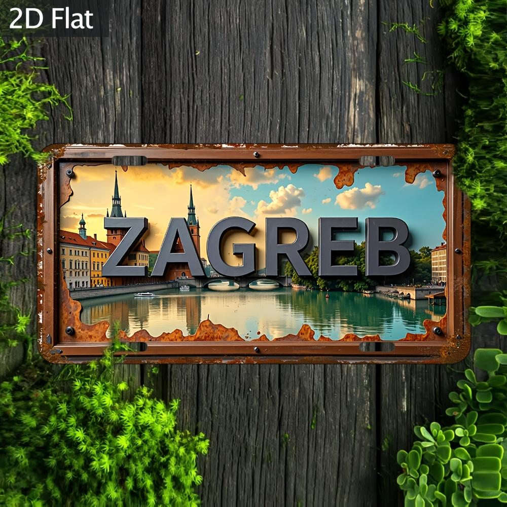 D Flat Open D Flat Retro Zagreb Cityscape Metal Wall Decoration Suitable for Home Garden Cafe And Bar Decoration Ret