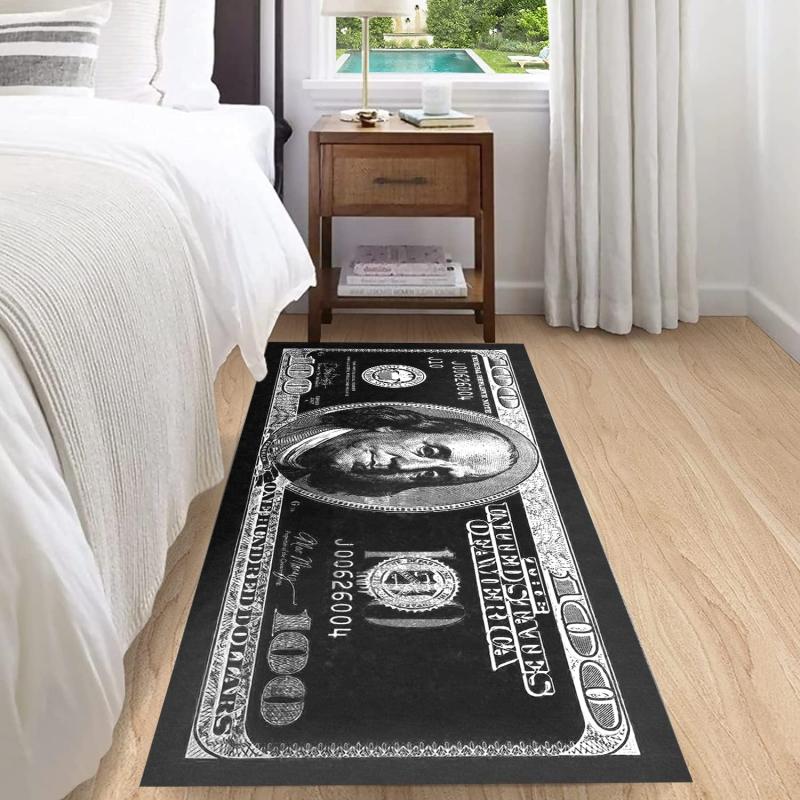 Novelty 100 Dollar Bill Runner Rug Non Slip Washable Mat Carpet For Bedroom Living Room Entryway Home Decor