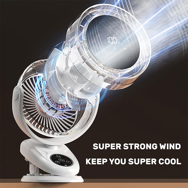 5-Speeds Portable Clip Fan Rechargeable Car Fan 80° Auto Rotation Dashboard Cooling Fan Powerful Silent for Car Home Truck SUV