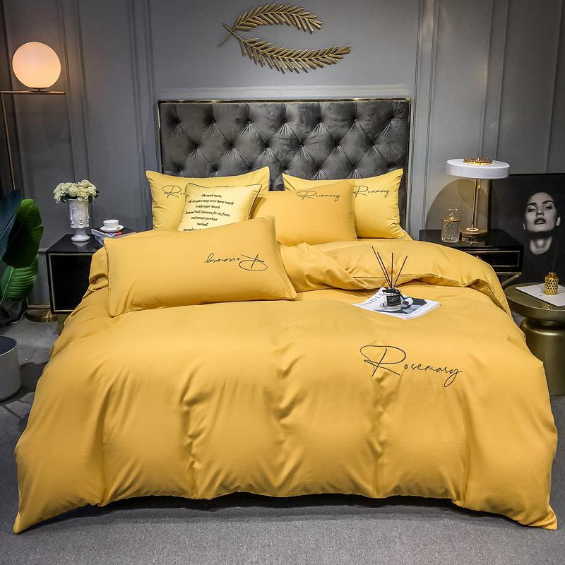 Solid Color Washed Cotton Quilt Cover with Simple Embroidery