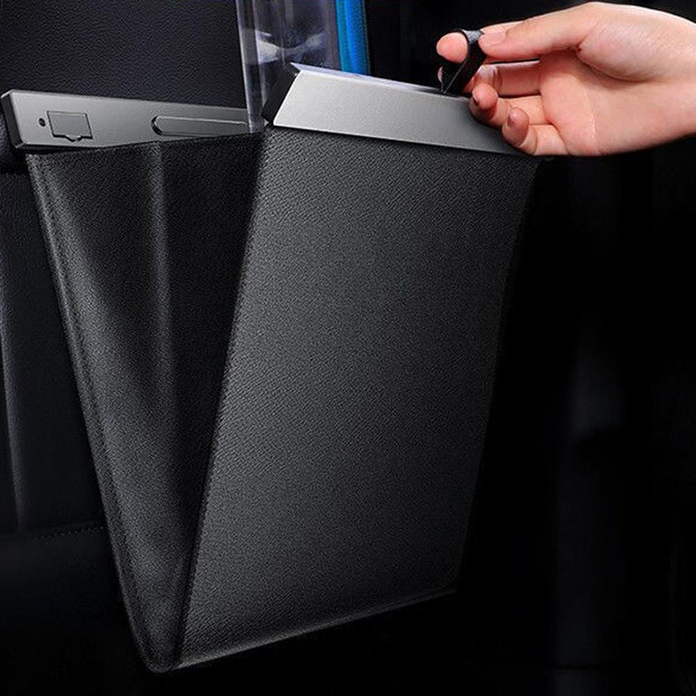 Leather Car Garbage Can Foldable Rear Seat Trashes Can Large Capacity Storage Organizer Waterproof for Car Vehicle