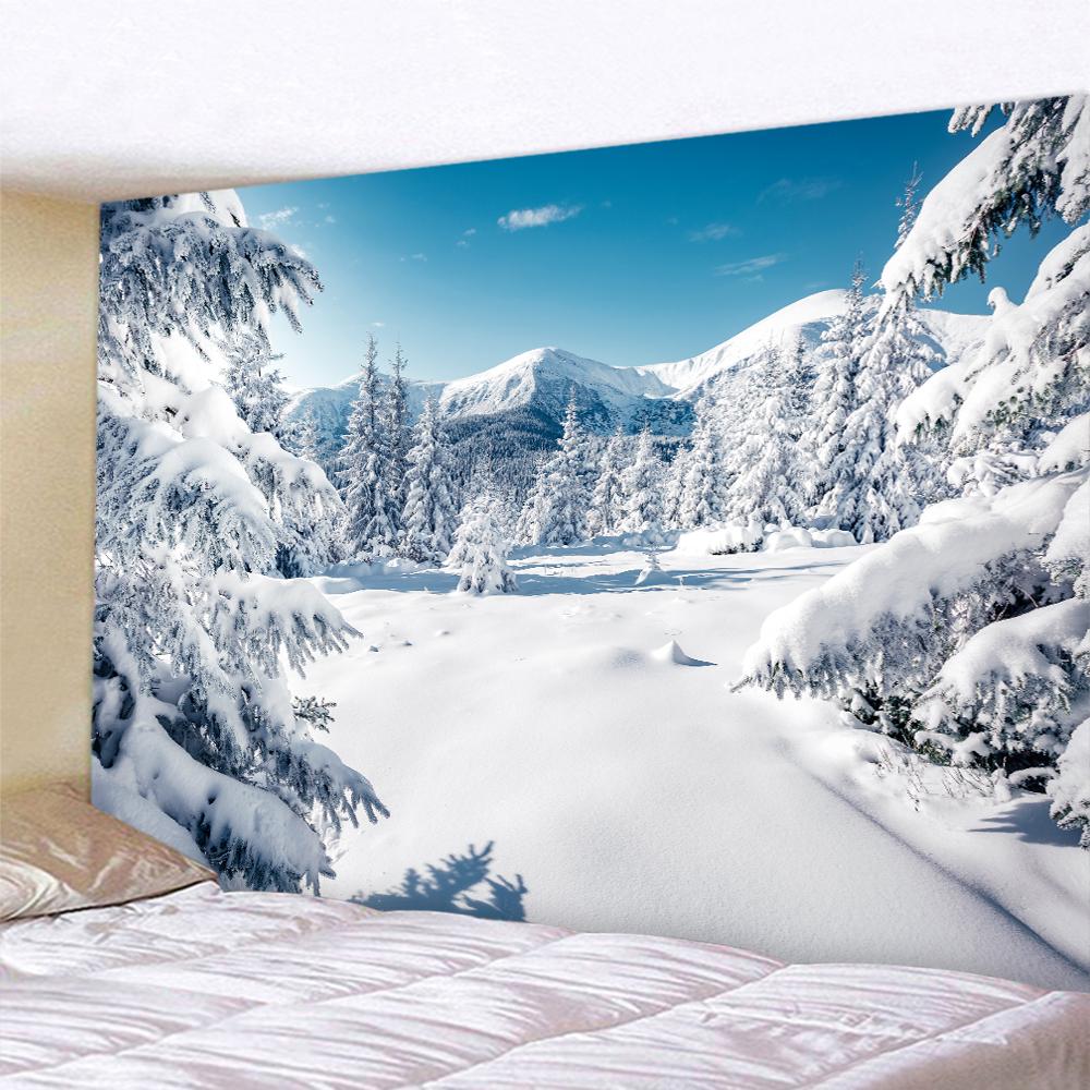 Лес Рождественская елка Снежная сцена Домашний декор Художественный гобелен Богемная психоделическая сцена Настенная подвеска на стену спальни