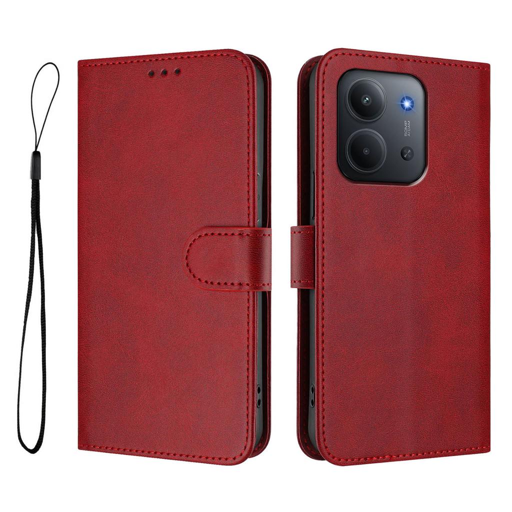 Для Xiaomi Redmi 15C 5G (США) (173мм)/Xiaomi Redmi 15C 4G (США) (173мм) Чехол-кошелек с RFID-блокировкой, из телячьей кожи с текстурой, подставка, чехол для телефона со шнурком