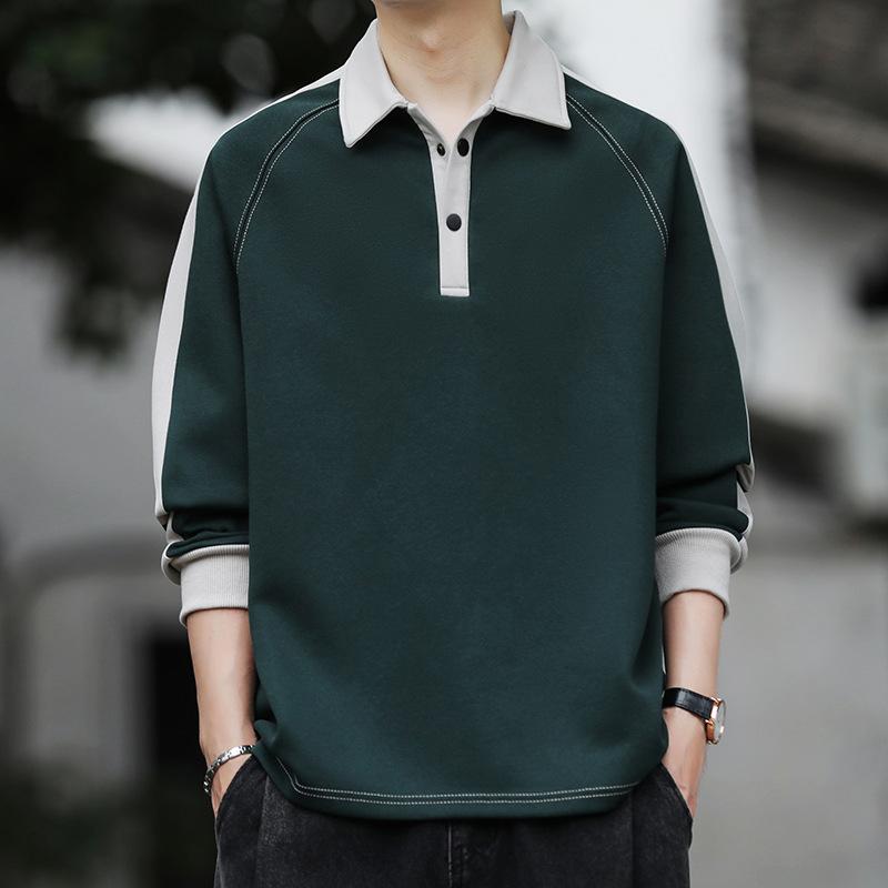 Мужская свободная рубашка поло с длинными рукавами на весну и осень
