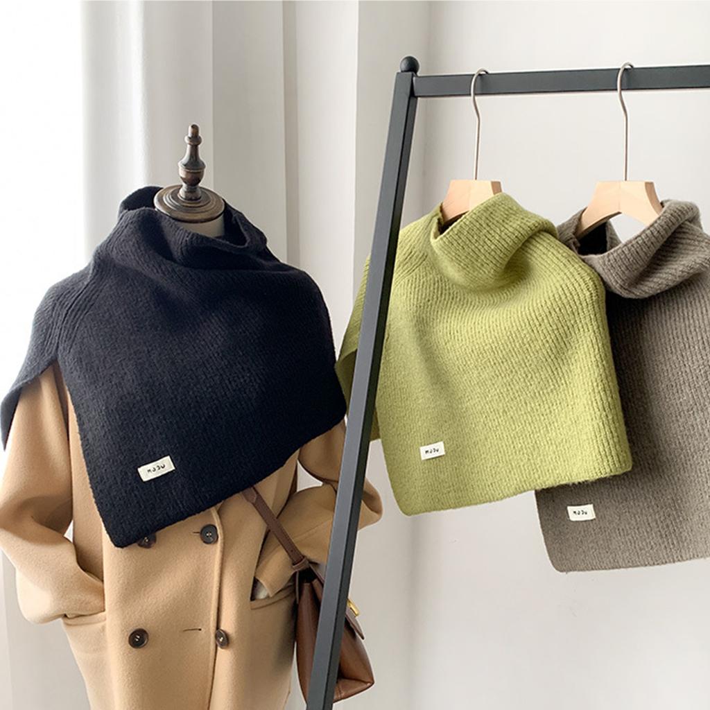 Warm Fashion Shawl Slit Turtleneck Women Winter Scarf Shoulder Wrap Thickened Solid Color Oversized Capelet Ponchos