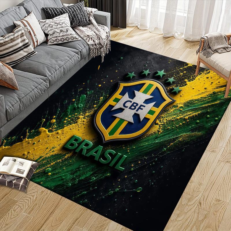 Brazil National Football Team2 Flannel Pattern Square Carpet,Area Rug,Carpet Rug for Living Room Bedroom Sofa Playroom Decor,Non-slip Floor Mat