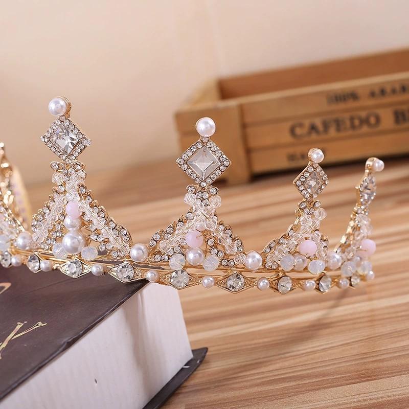 Свадебная корона-повязка на голову для детей, корона для волос принцессы, хрустальная повязка на голову для девочек, жемчужные аксессуары для выступлений, корона на день рождения