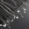 Gothic Silver Color Multilayered Chain Necklace for Women Men Punk Geometric Heart Lock Necklaces Jewelry Gifts