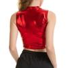 Women Crop Top Round Neck Sleeveless Glossy Solid Color Short Waist-exposed Slim Fit Pullover Club Party Performance Tank Top