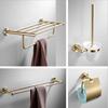 Brushed Gold 304 Stainless Steel Bathroom Set: Towel Rack, Ring, Storage Shelf, Toilet Paper Holder, and Clothes Hook.