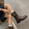 Short Boots Women's Boots Autumn and Winter Buckle Locomotive Boots Knight Boots Thick Sole Heightening Martin Boots Western Cowboy Boots