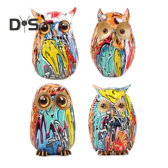 Граффити Сова Фигурка Сова из смолы Украшение для рабочего стола Многоцветная статуя Совы для дома Подставка под телевизор Офисная книжная полка Украшение стола