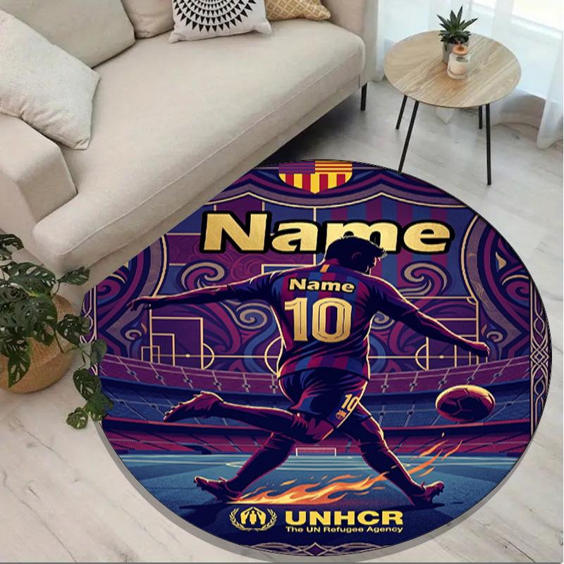 Custom Name Personalized Leo Messi Print Round Rug, Versatile Home Decor Carpet, for Playroom, Apartment, Balcony, Entryway, Hallway Gift