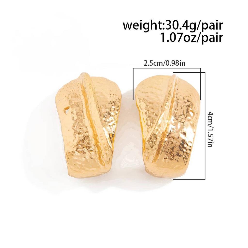Salircon 2026 New Creative C-Shape Metal Stud Earrings Women Punk Gold Color Irregular Texture Geometry Piercing Ear Accessories