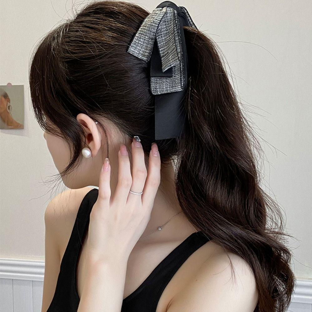 Ponytail Holder Cloth Banana Clip Hairpin Bowknot Hair Clip Cute Bow Vertical Clip Girls