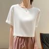 Женская летняя футболка с коротким рукавом, 50% шелка тутового дерева и полиэстера | Легкий дышащий облегающий повседневный топ
