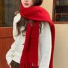 New Christmas Red Scarf Women's Winter Warmth Thickened Imitation Cashmere Solid Color Knitted Fringed Scarf Shawl Student